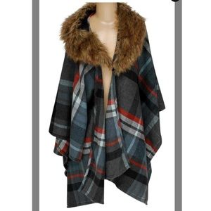 Merona Faux Fur Poncho Cape Orange Grey Size S-M